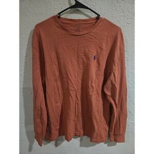 Ralph Lauren Polo Mens T Shirt, Orange Cotton Long Sleeve Crew Neck, Size Small